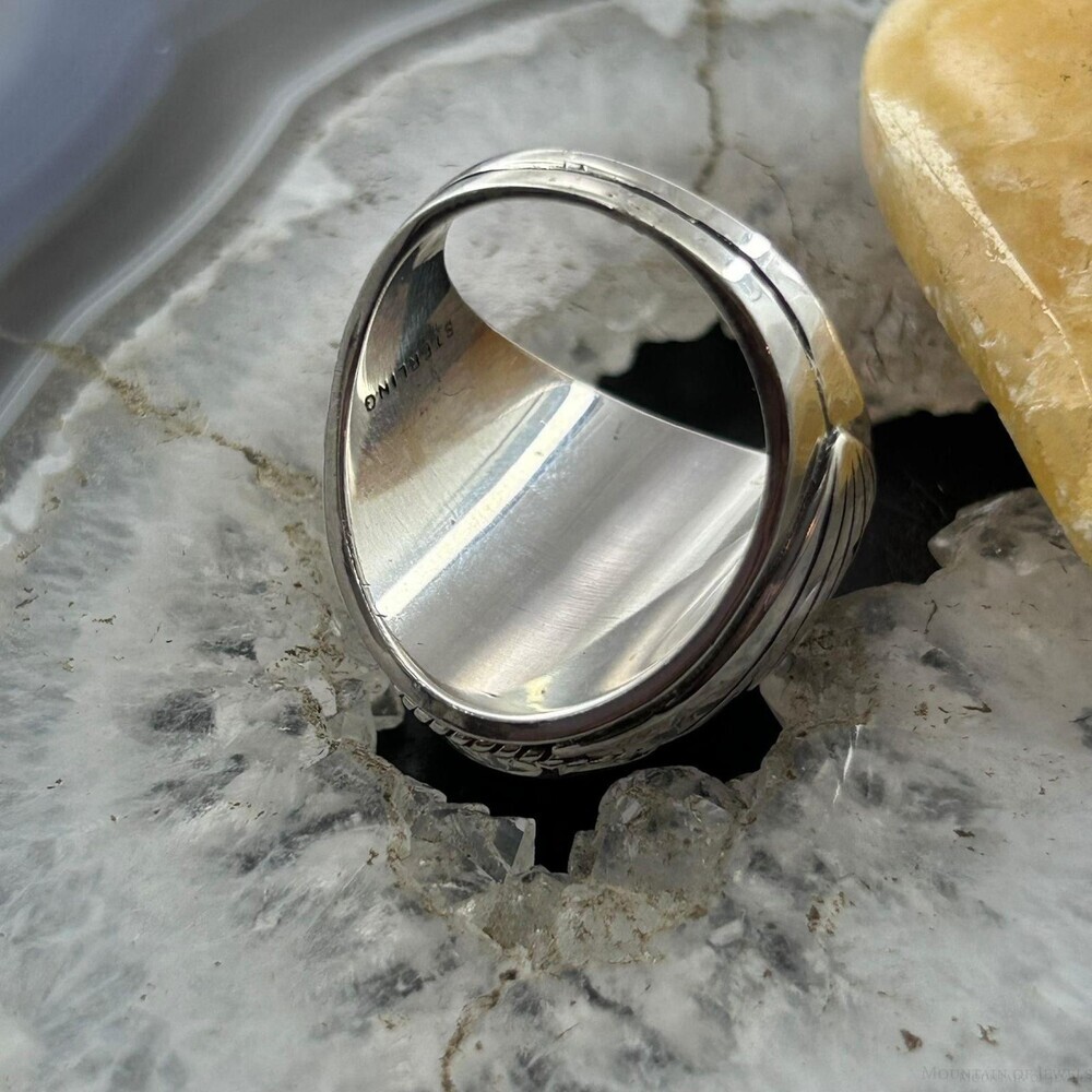 Native American Sterling Silver Oval  Turquoise Shield Ring Size 10.75 For Men - Picture 8 of 10